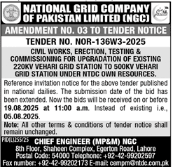 National Grid Company of Pakistan Limited Lahore Tender Notice